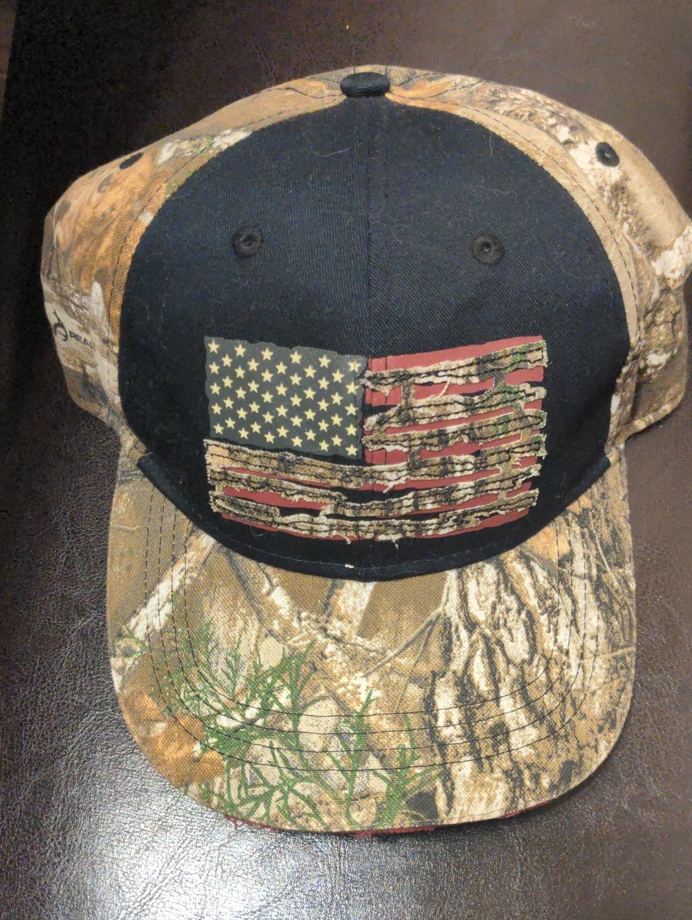 Camo Trucker Hat w/ Distressed American Flag Realtree Patriotic Camouflage